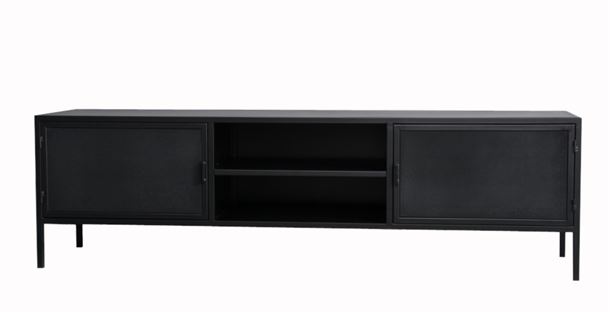 Tv bord - skænk i sortmalet perforeret metal L180xH52xD45cm 